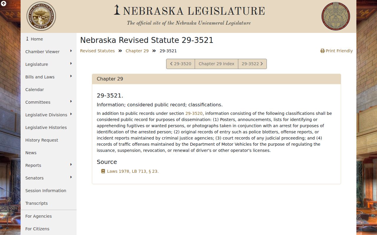 Nebraska arrest-photograph statute relevant to Dakota County booking records