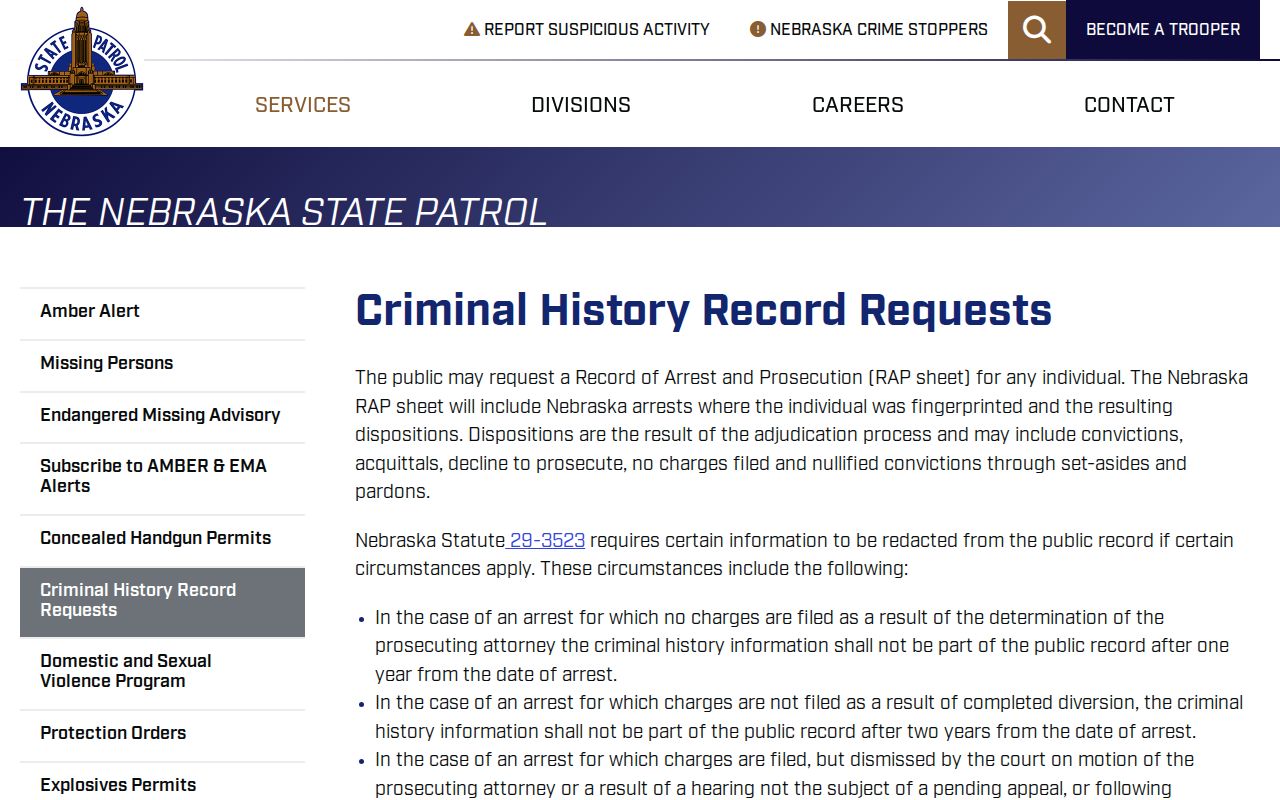 Nebraska State Patrol records request policy for Dakota County record research